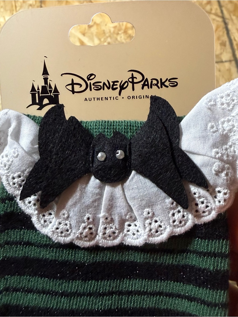 Disney Parks Haunted Mansion Ghost Host Ruffle Socks Bat Bow Tie Green Black